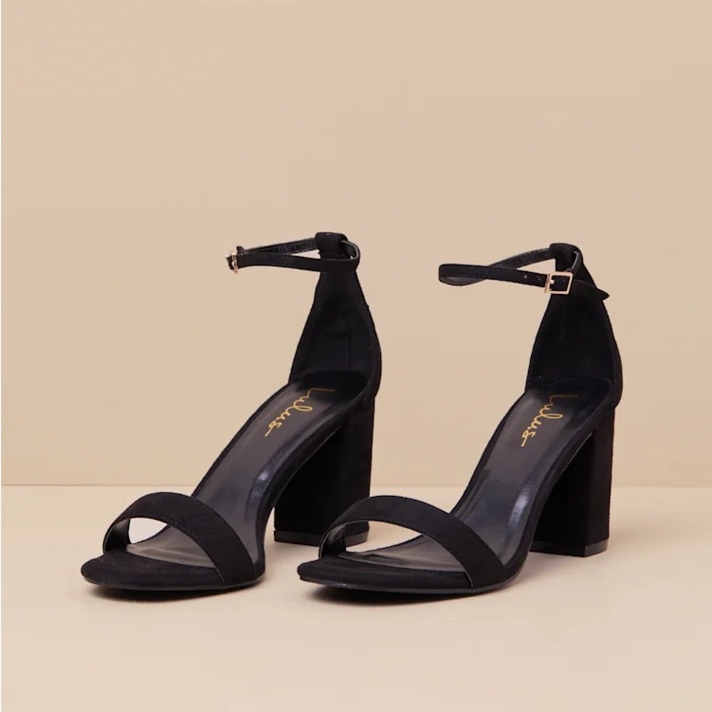 Arylee Black Suede Ankle Strap Heels